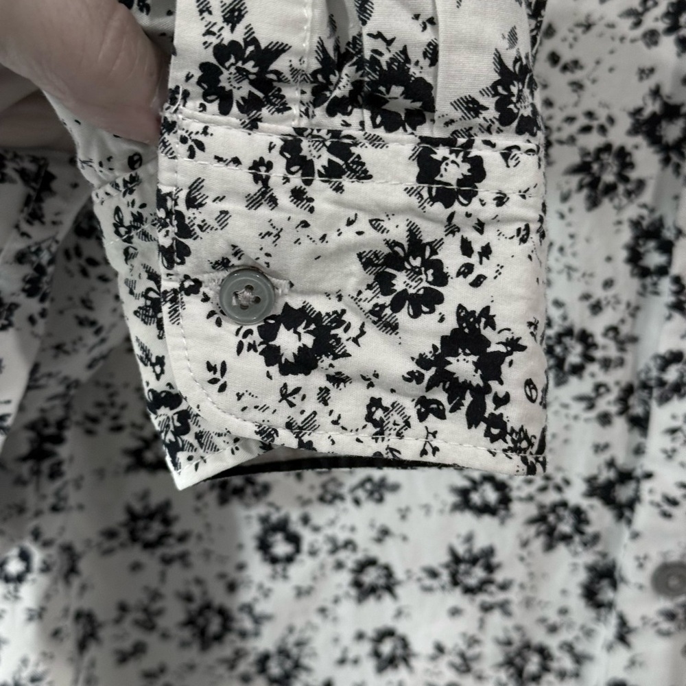 Denim & Flower Mens Floral Button Down Shirt Black White Cotton Small - Picture 6 of 11